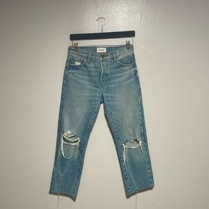 FRAME distressed light wash blue denim jeans. From TheRealReal